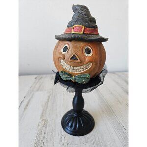 Shabby chic pumpkin jack-o'-lantern pedestal statue‎ figurine Halloween unique